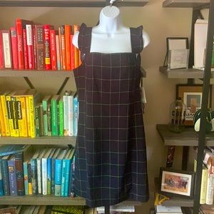 CeCe Navy Windowpane Dress with Ruffle Sleeves